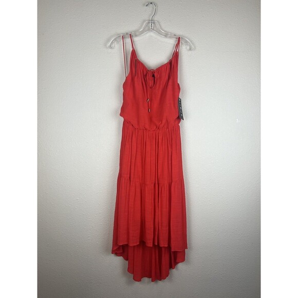 NWT SANGRIA Womens Size 2 Red Cut Out Tie Sleeveless Jewel Neck Midi Hi-Lo Hem - Picture 1 of 16
